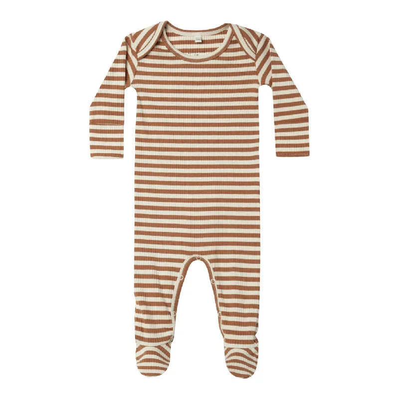 ---Quincy Mae Cinnamon Stripe Ribbed Footie