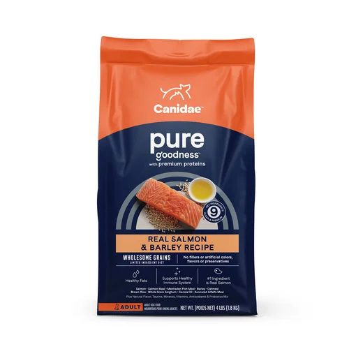 - Air box TSA certified check-inCanidae PURE with Wholesome Grains, Limited Ingredient Dry Dog Food, Salmon and Barley