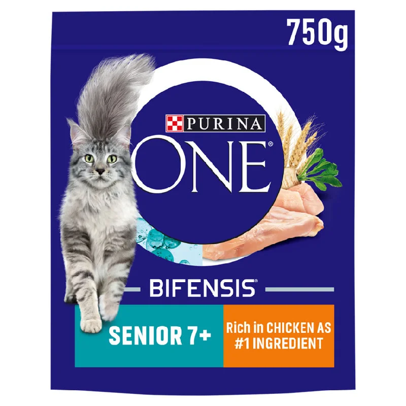    - High-fiber cat food  Purina ONE 7+ Dry Cat Food, Chicken