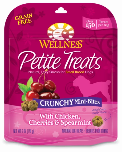 ---Wellness Petite Treats Grain Free Natural Crunchy Mini-Bites Chicken, Cherries and Spearmint Recipe Small Dog Treats