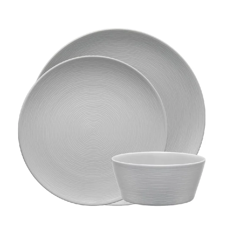 ---Noritake Grey on Grey Swirl 12 Piece Dinner Setting for 4