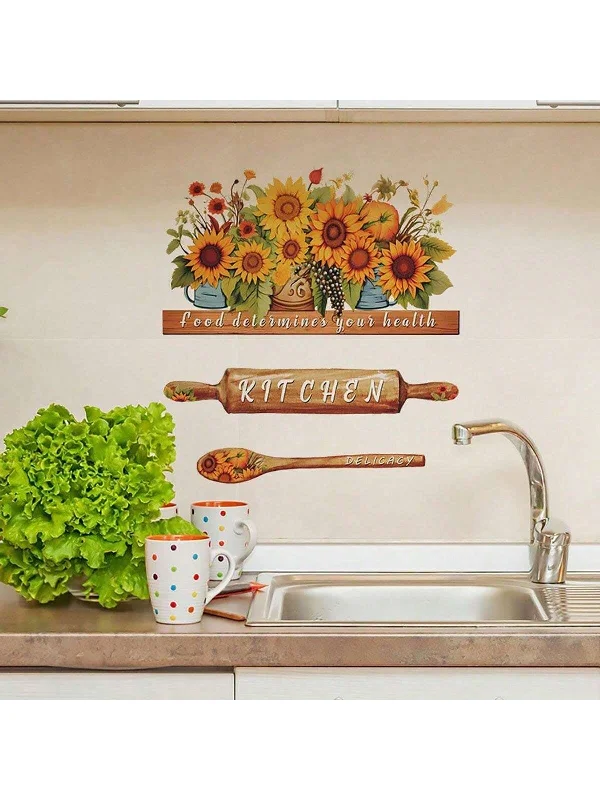 - Pet water dispenser UV sterilization version1pc Creative Warm Sunflower Potted Plant KITCHEN Wall Sticker Home Decor Self-Adhesive Wallpaper