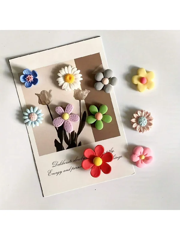 ---10pcs Mixed Color Flower Shaped Refrigerator Magnetic Stickers, Cute Decorative Fridge Magnets For Whiteboard, Office, Kitchen, Home Decor