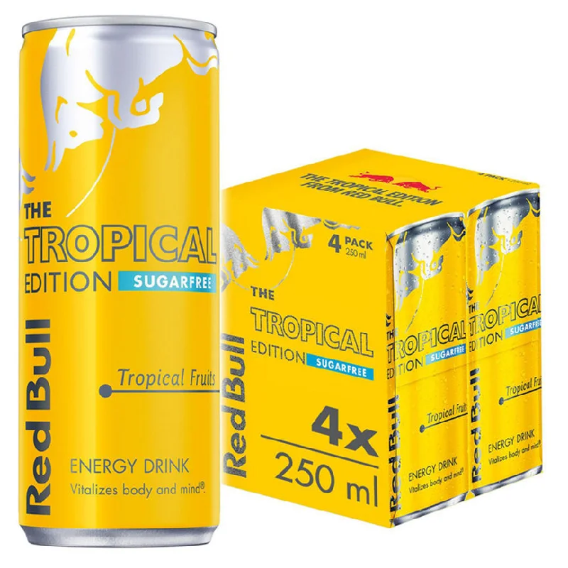 Pet ProductsRed Bull The Tropical Edition Sugarfree Tropical Fruits Energy Drink 4 x 250ml