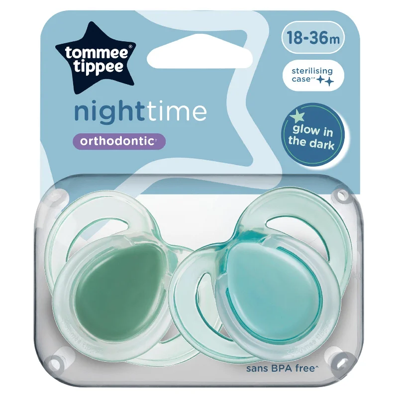 ---Tommee Tippee Closer to Nature Night Time x2 Orthodontic Soothers 18-36 Months